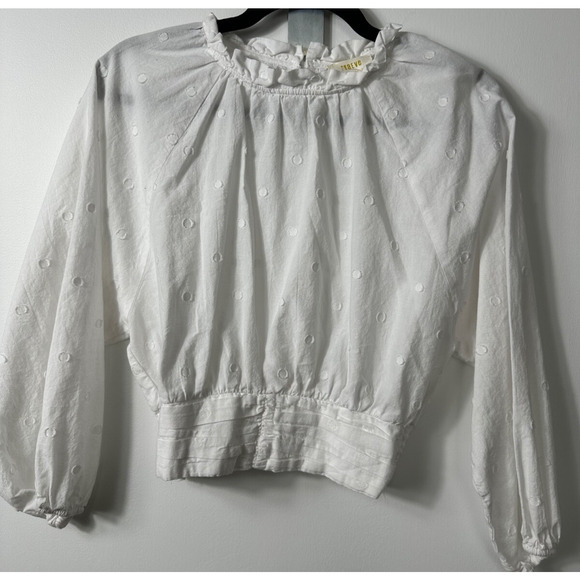 Maeve Tops - Maeve Anthropologie Blouse Womens 4 White Cropped Clip Dot Puffed Sleeve Top A2
